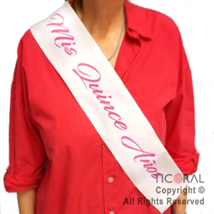 BANDA MIS QUINCE A�OS BLANCO Y FUCSIA x 5 UNIDADES